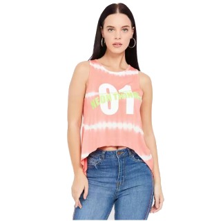 Flat 50% Off on GINGER  Casual Sleeveless Printed Women Pink Top